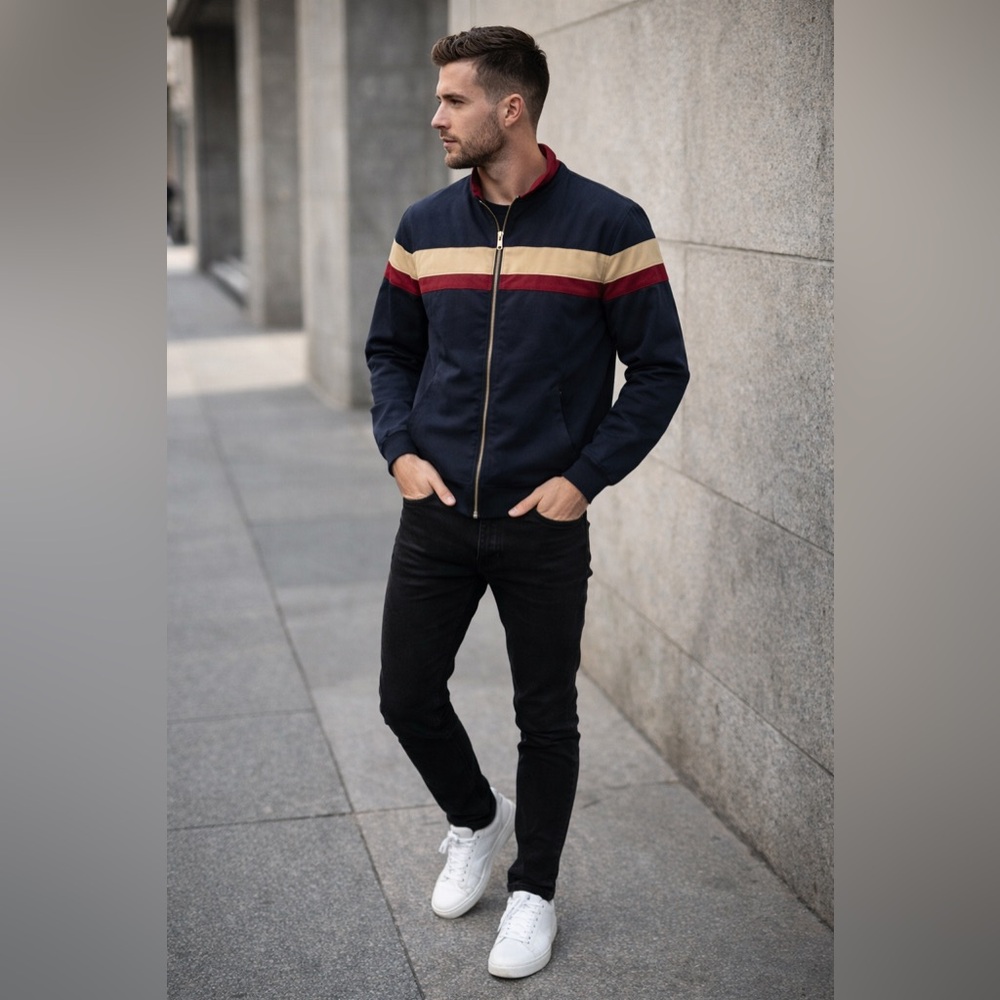 Mabo Gusskater Mens L Track Jacket Navy Stripe Zip Bomber Streetwear